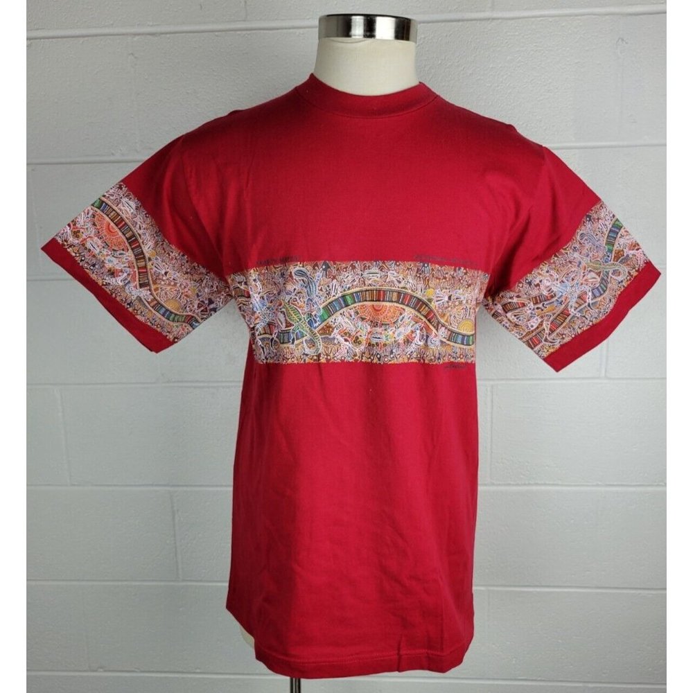 Vtg Gooses T-Shirts Aboriginal Art Serpent Australia Danny Eastland Red‎ XL